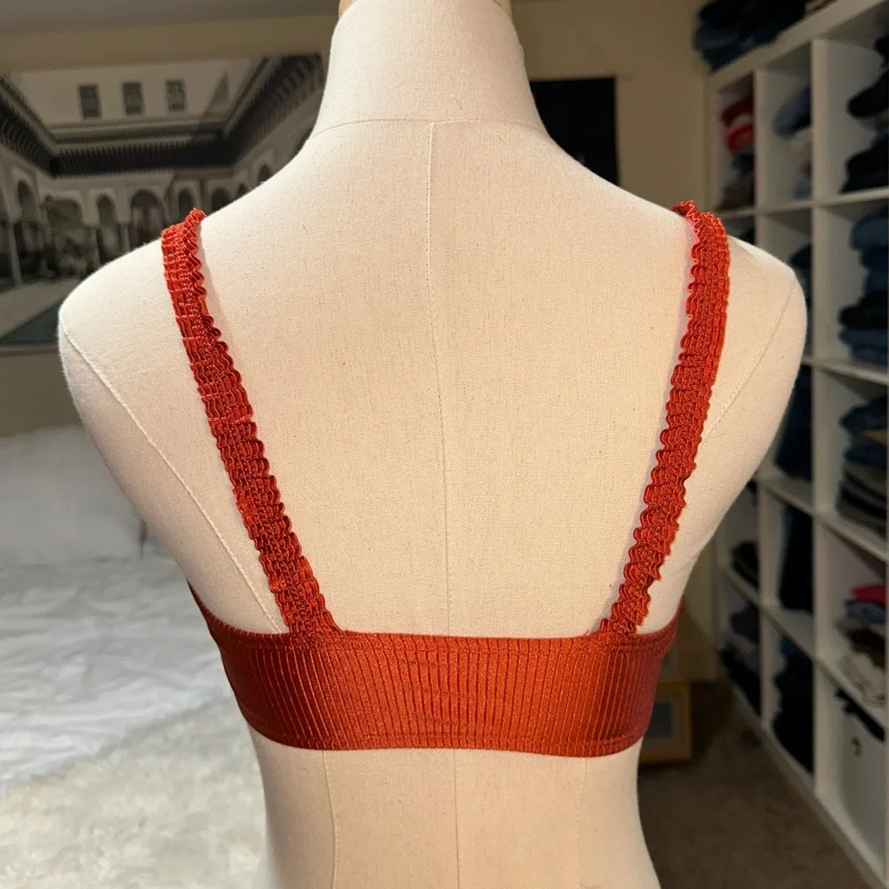 Xhilaration | NWT Ribbed Ruffle Strap Bikini Top Dark Red Burnt Orange S
